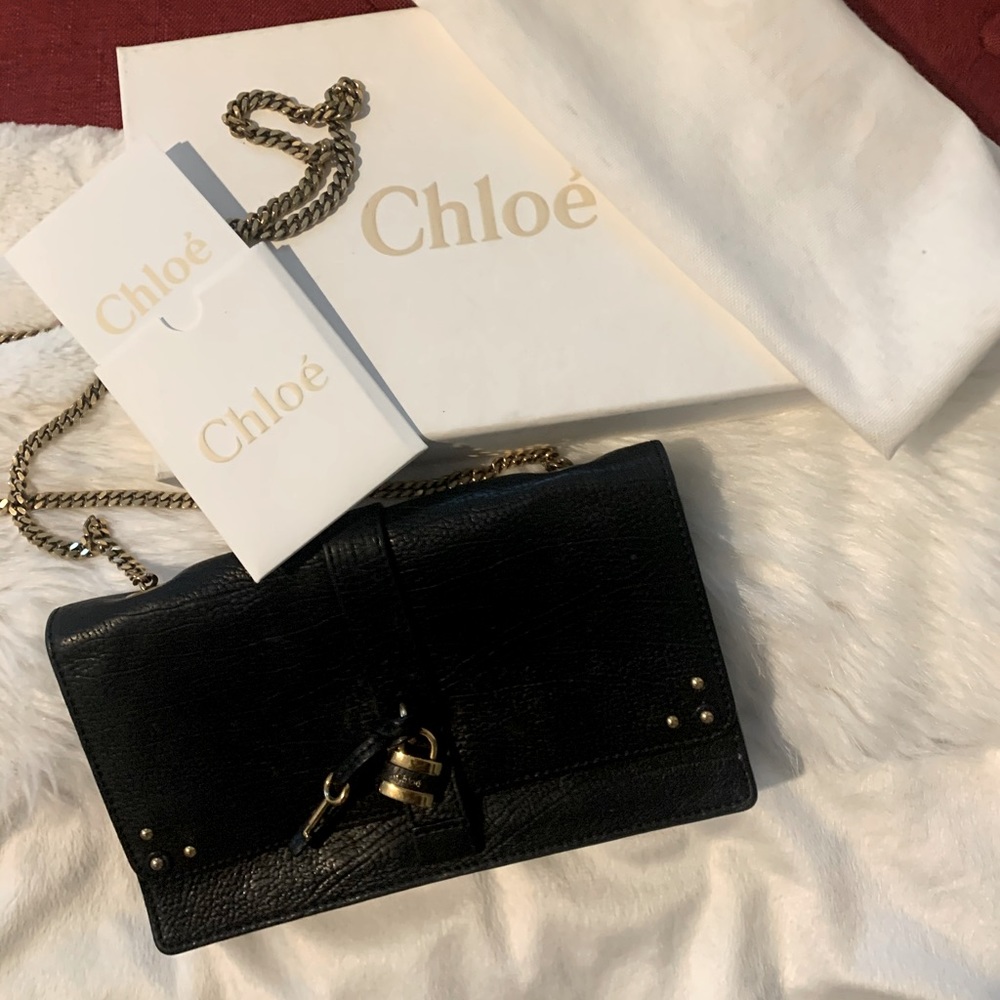 Chloe leather crossbody with gold chain strap